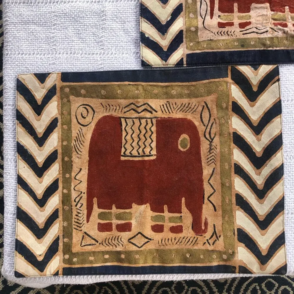 Vintage Hand-painted Elephant Placemats‎ Set of 4 16x12 Bohemian Boho Home Decor